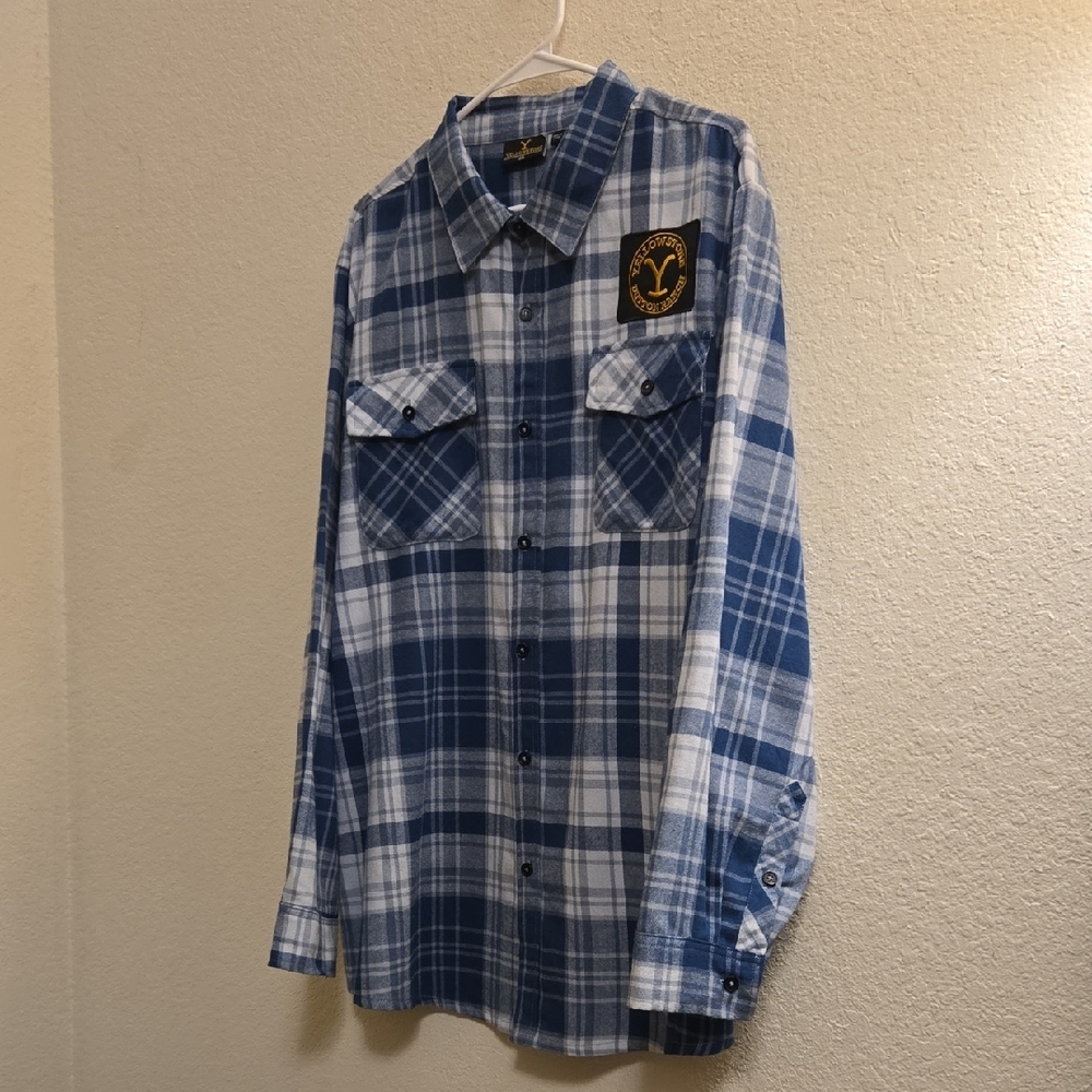 Yellowstone Dutton Ranch Plaid Flannel - Blue - 2XL - Picture 3 of 12